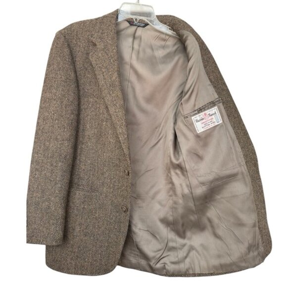 SOLD Vtg Harris Tweed Herringbone Blazer Size 38 R Brown Single Breast 70s 80s - Picture 6 of 9